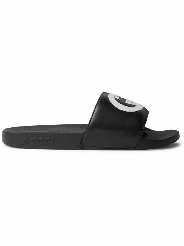 Photo: GUCCI - Logo-Appliquéd Leather Slides - Black