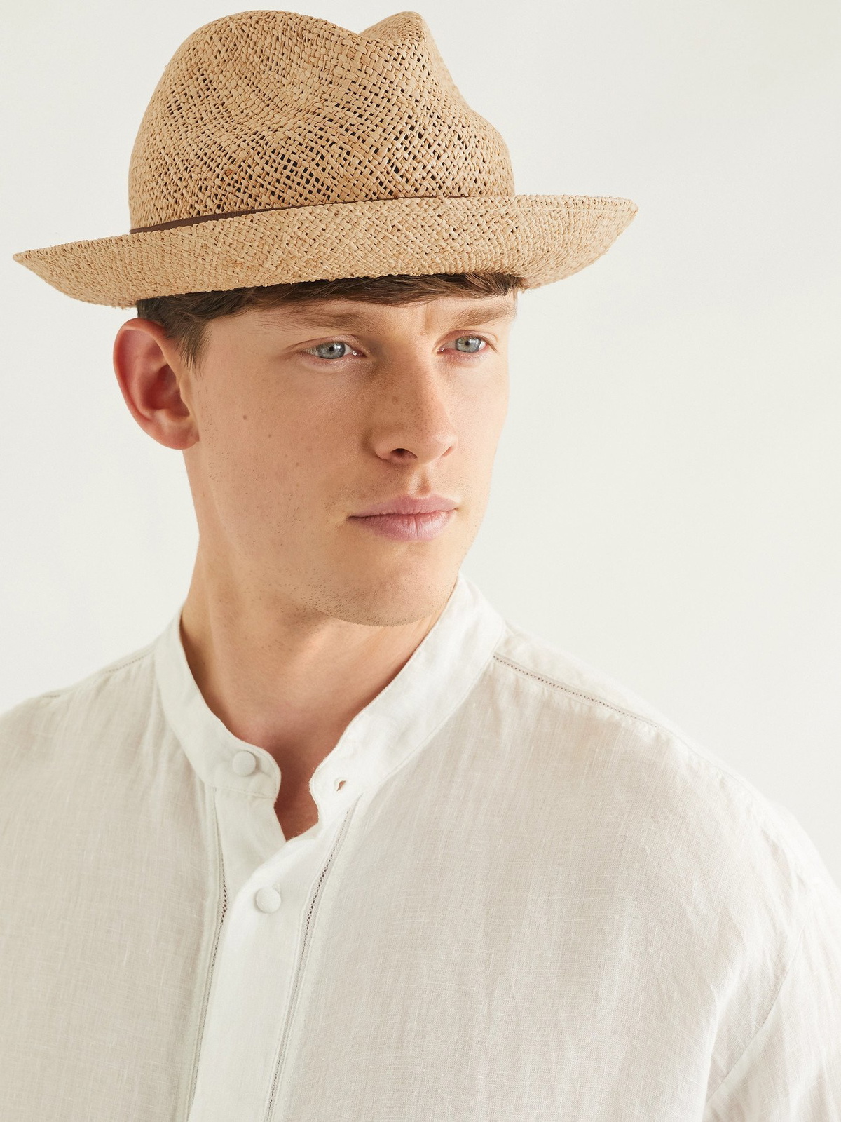 BORSALINO Grosgrain Trimmed Straw Panama Hat Neutrals Borsalino