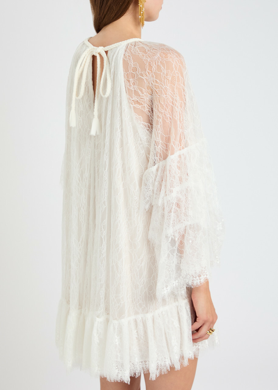 Alice+Olivia■Delia Ruffle Angel Sleeve Dress■ドレス Delia Ruffled Tunic Dress In Off White | Alice + Olivia