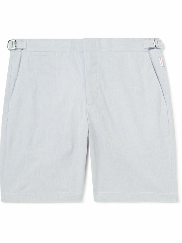 Photo: Orlebar Brown - Norwich Slim-Fit Striped Stretch-Cotton Seersucker Shorts - Blue