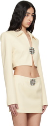 AREA Off-White Crystal Brooch Cropped Jacket