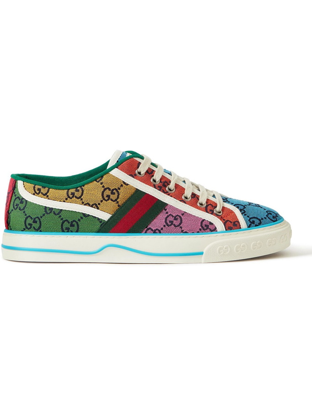 Photo: GUCCI - Tennis 1977 Webbing-Trimmed Logo-Jacquard Canvas Sneakers - Multi