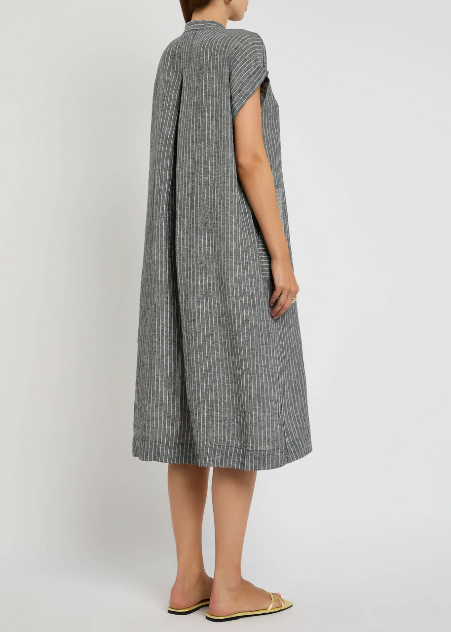 Eileen Fisher Striped Linen Midi Shirt Dress Black And White