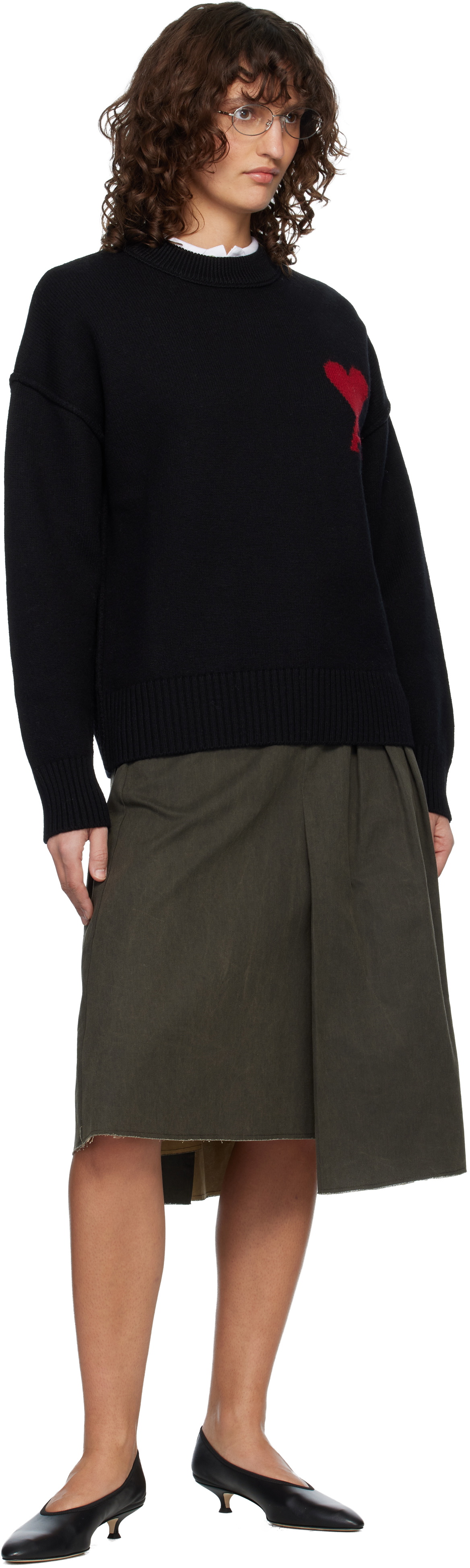 AMI Paris Black Wool Crewneck Ami de Coeur Sweater