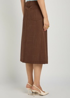 Tory Burch Subtle-check Wool-blend Midi Skirt Brown