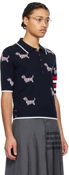 Thom Browne Navy Intarsia Polo