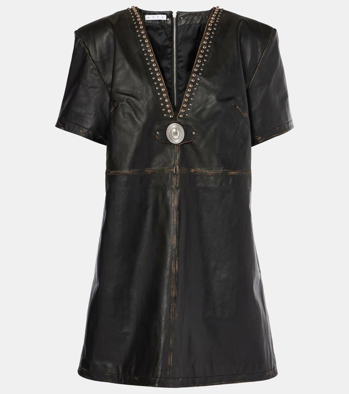 chinese dress ladies DEEP NECK SLIT HEM FAUX LEATHER DRESS – Riah Fashion main image 0
