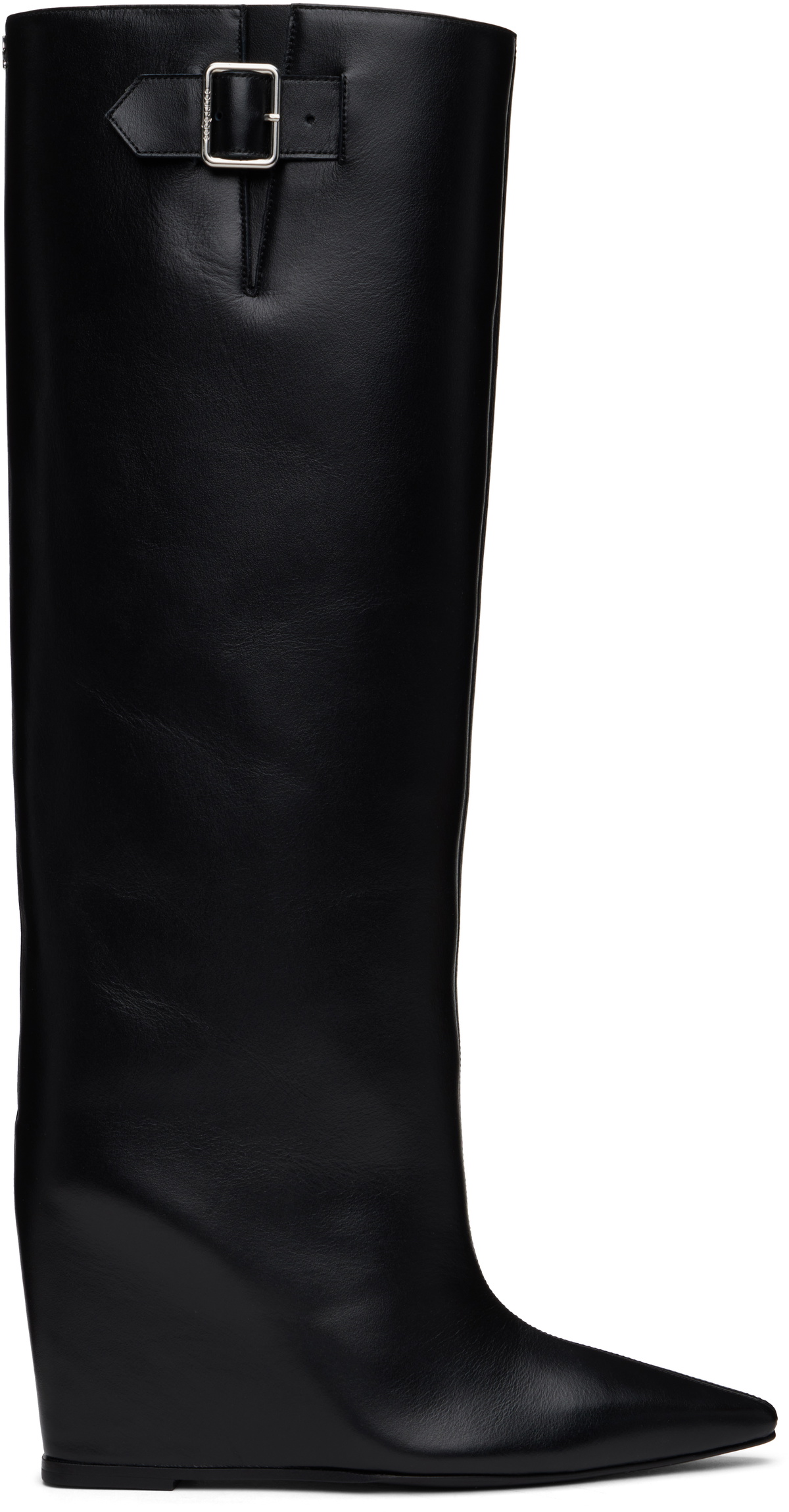 Courrèges Black Astro Wedged Leather Tall Boots