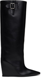 Courrèges Black Astro Wedged Leather Tall Boots