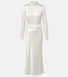 Alessandra Rich Bow-detail ruffled silk satin midi dress