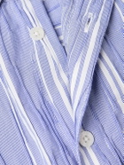 WTAPS - Logo-Appliquéd Striped Cotton-Blend Dobby Shirt - Blue