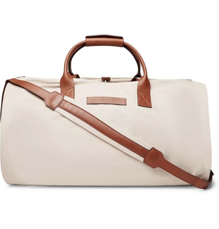 Photo: Brunello Cucinelli - Leather-Trimmed Nylon Holdall With Detachable Garment Bag - Neutrals