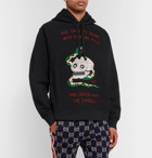 Gucci - Embroidered Loopback Cotton-Jersey Hoodie - Black
