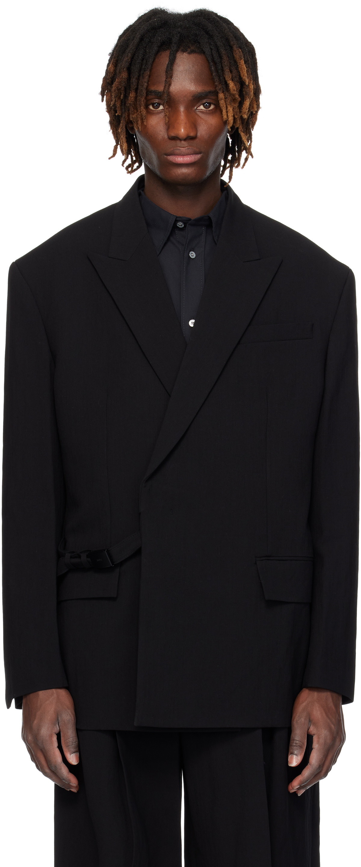 Juun.J Black Wool Nylon Strap Blazer