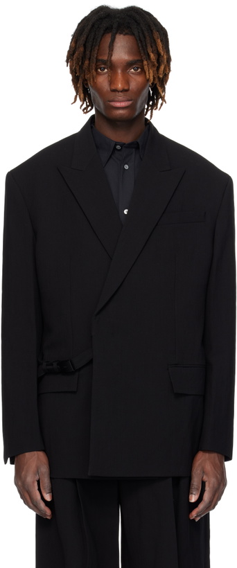 Photo: Juun.J Black Wool Nylon Strap Blazer