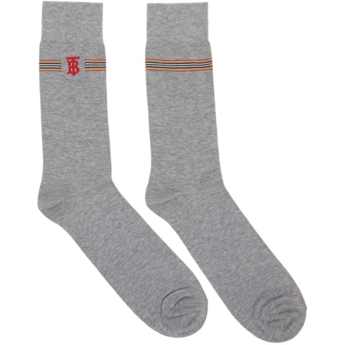 Photo: Burberry Grey Embroidered TB Monogram Stripe Socks