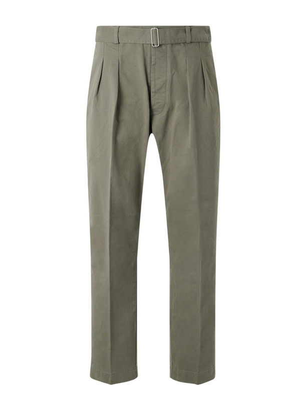 Photo: Officine Générale - Evans Wide-Leg Belted Pleated Organic Cotton-Twill Chinos - Green
