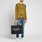 Saint Laurent Men's Zebra Jacquard Knit Crew in Yellow/Black