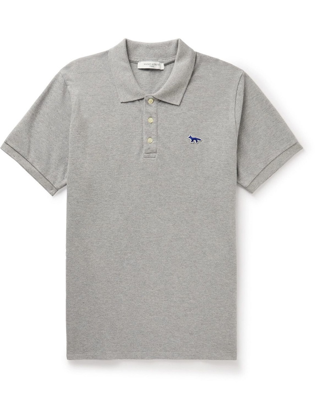 Photo: Maison Kitsuné - Logo-Appliquéd Cotton-Piqué Polo Shirt - Gray