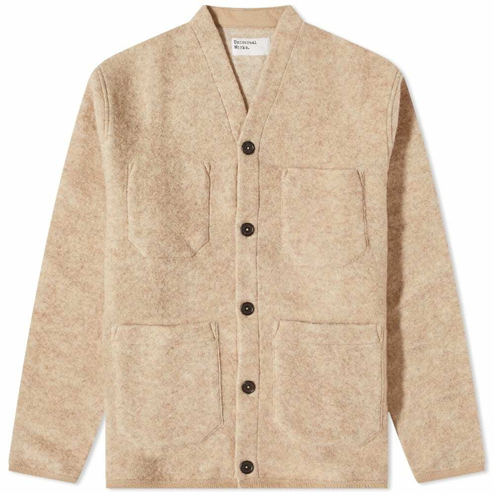 Photo: Universal Works Men's Wool Fleece Cardigan in Stone