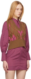 GANNI Brown & Pink Argyle Vest