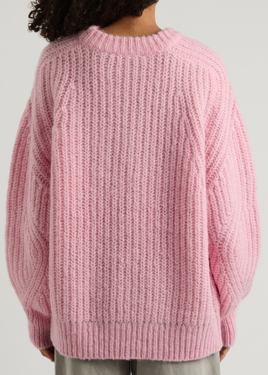 Rotate Sunday Logo-intarsia Wool-blend Jumper Lilac