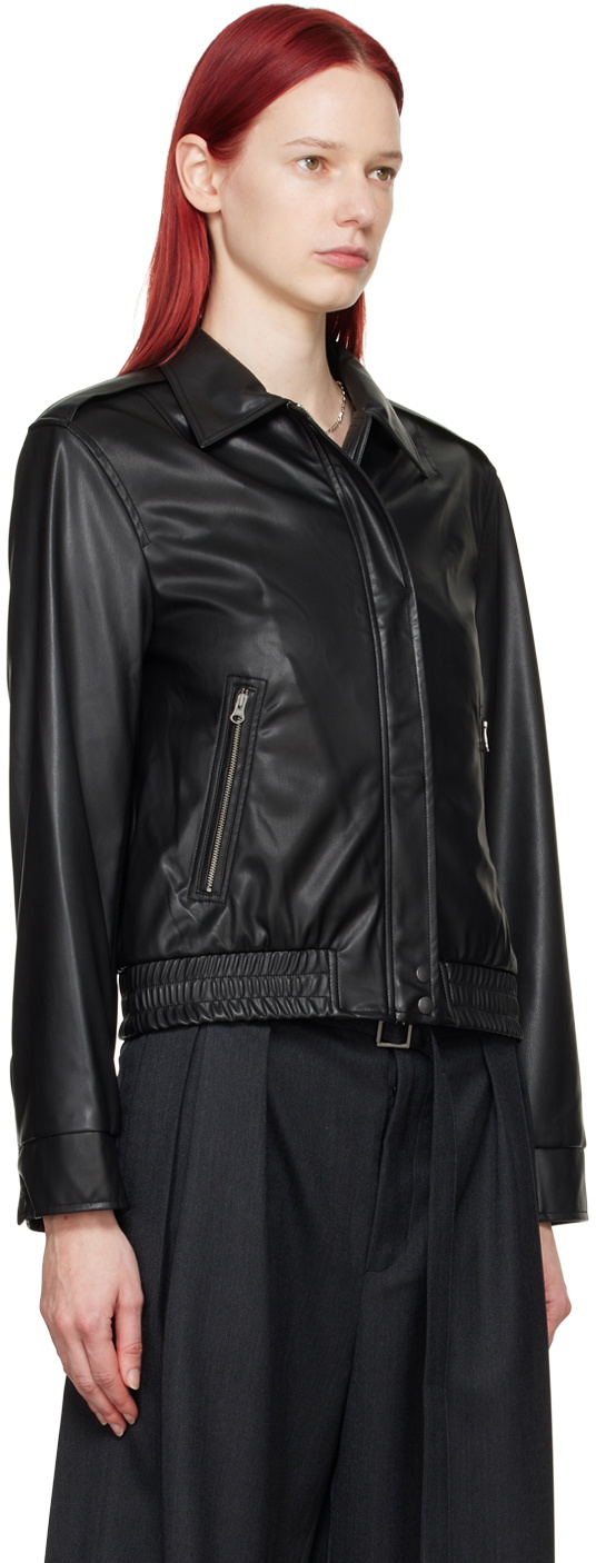 Youth Black Zip Faux-Leather Jacket