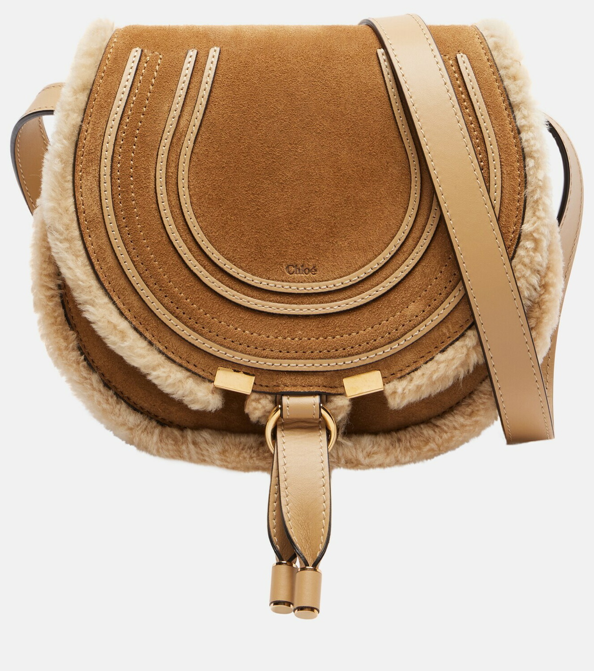Chloé Marcie Small shearling-trimmed suede crossbody bag