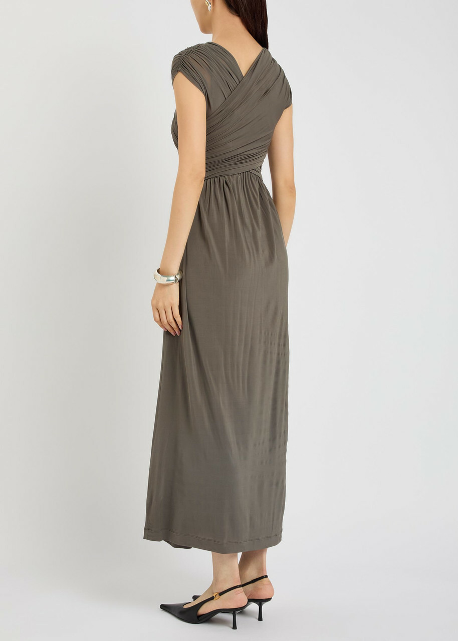 Tove Freja Cross-over Ruched Stretch-jersey Midi Dress Dark Green