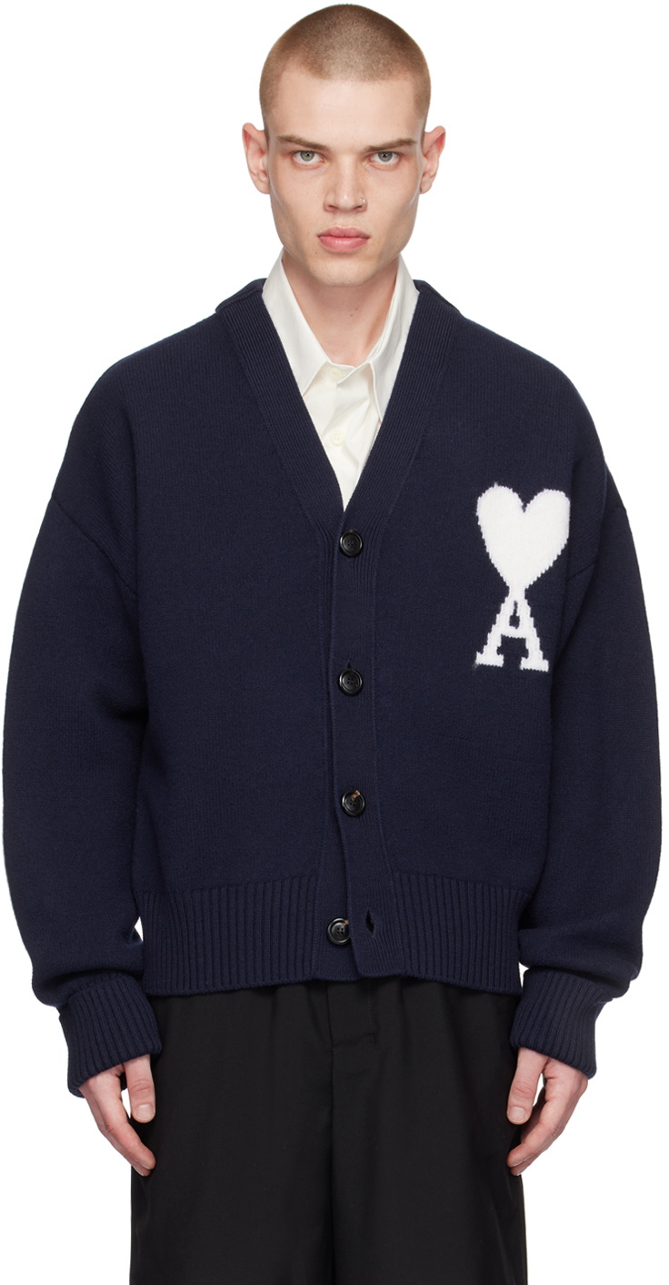 AMI Paris Navy Ami de Cœur Cardigan AMI