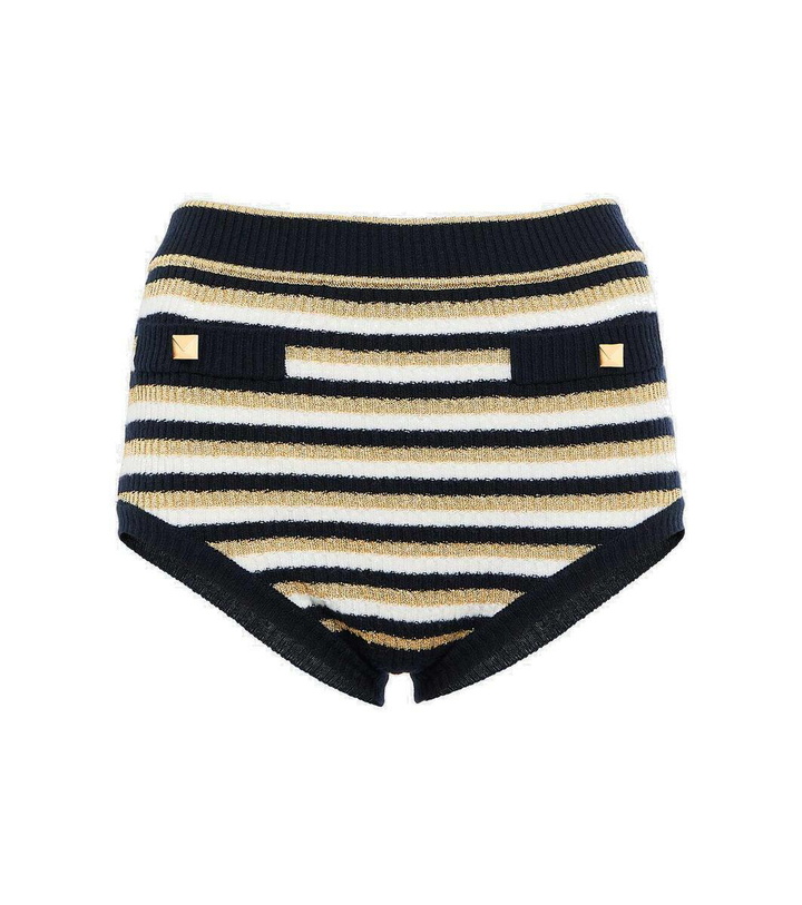 Photo: Valentino Roman Stud striped wool shorts