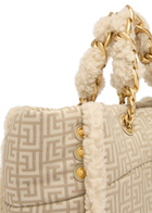 Balmain 1945 Shearling and Monogram-jacquard Tote - Beige - One Size