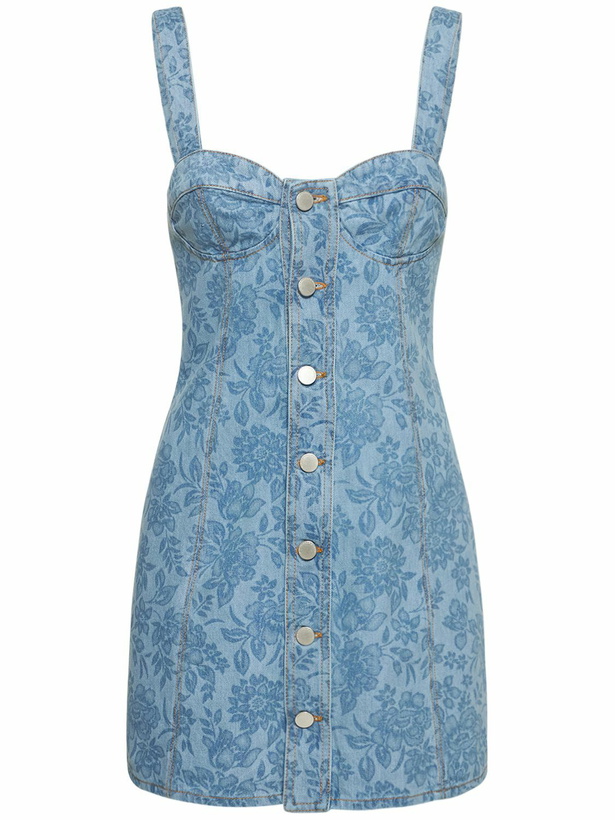 Photo: ALESSANDRA RICH - Flower Print Button-up Denim Mini Dress