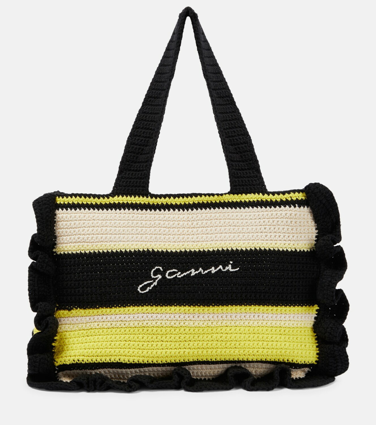 ☆送料・関税込☆GANNI★クロシェ FRILL トートバッグ★ Ganni - Frill-trimmed crochet tote bag GANNI