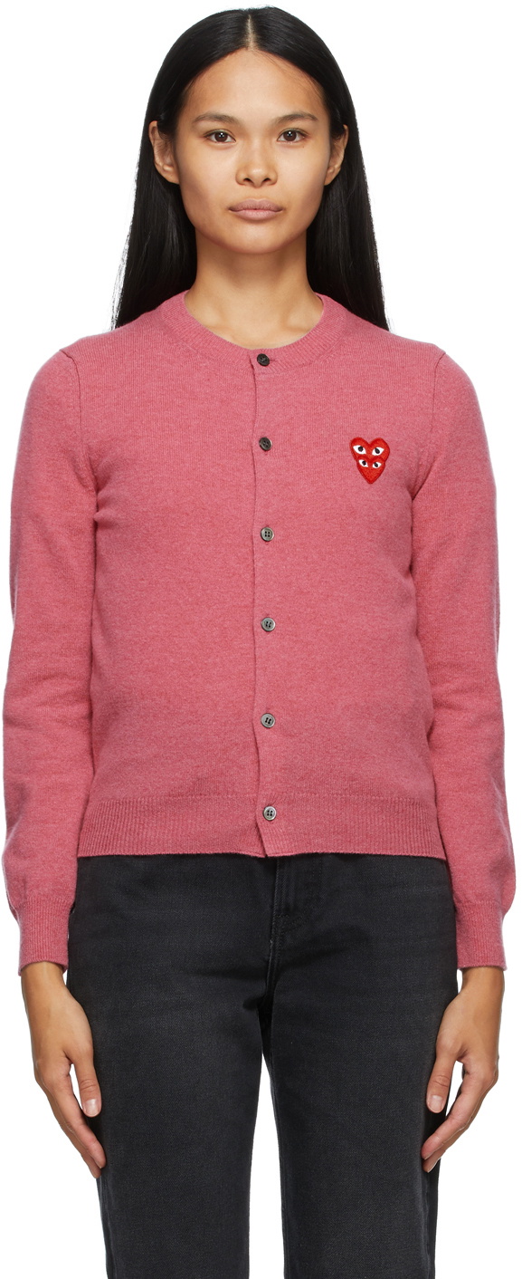 COMME des GARÇONS PLAY Pink Wool Layered Double Heart Cardigan Comme ...