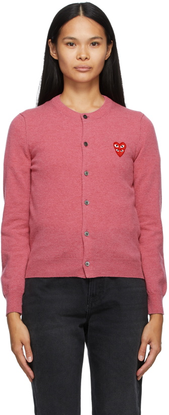 Photo: COMME des GARÇONS PLAY Pink Wool Layered Double Heart Cardigan