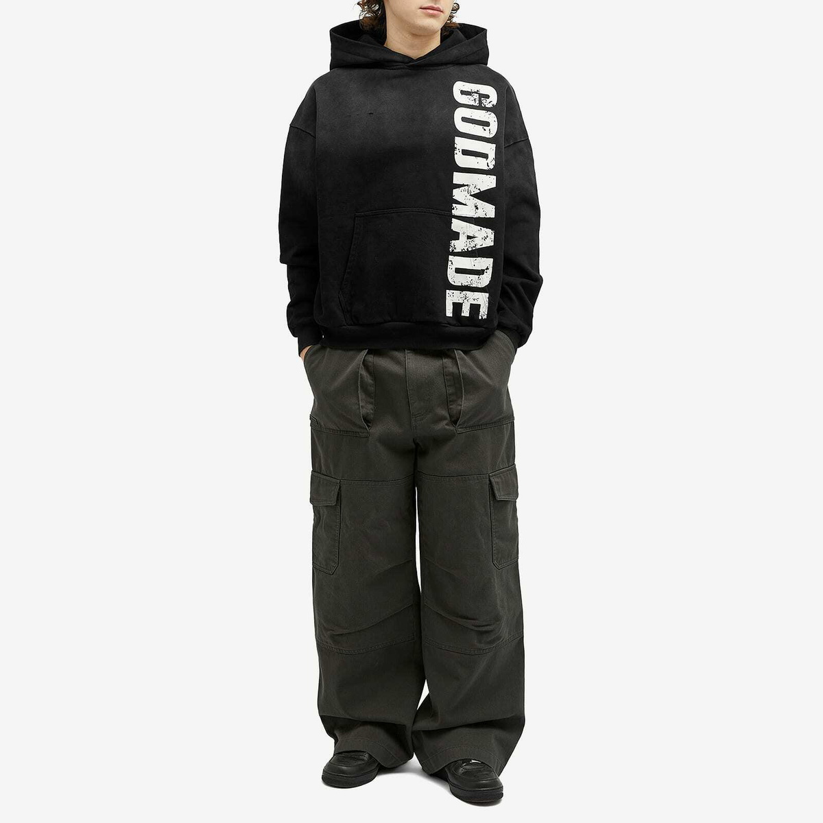 God Made Men's Logo Hoodie in Washed Black