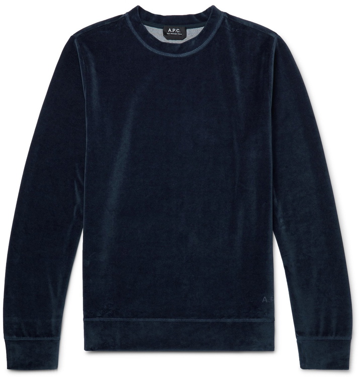 Photo: A.P.C. - Band Cotton-Blend Velour Sweatshirt - Blue