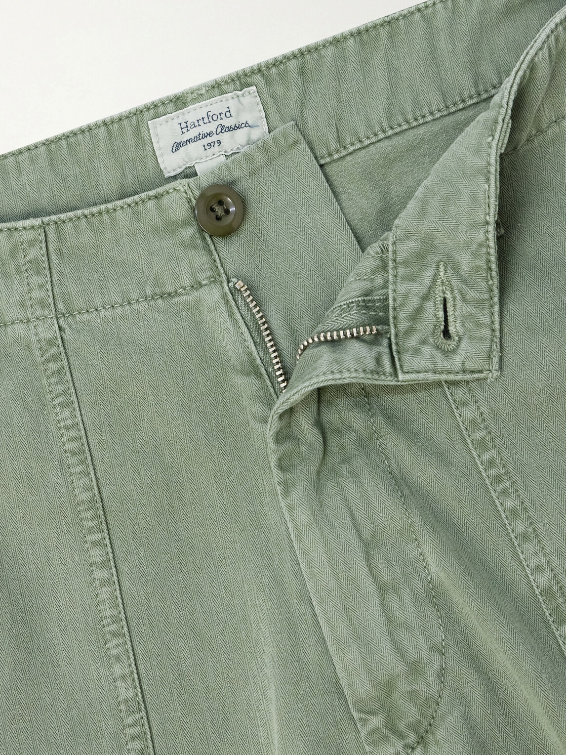 Hartford - Fatigue Straight-Leg Herringbone Cotton Trousers - Green