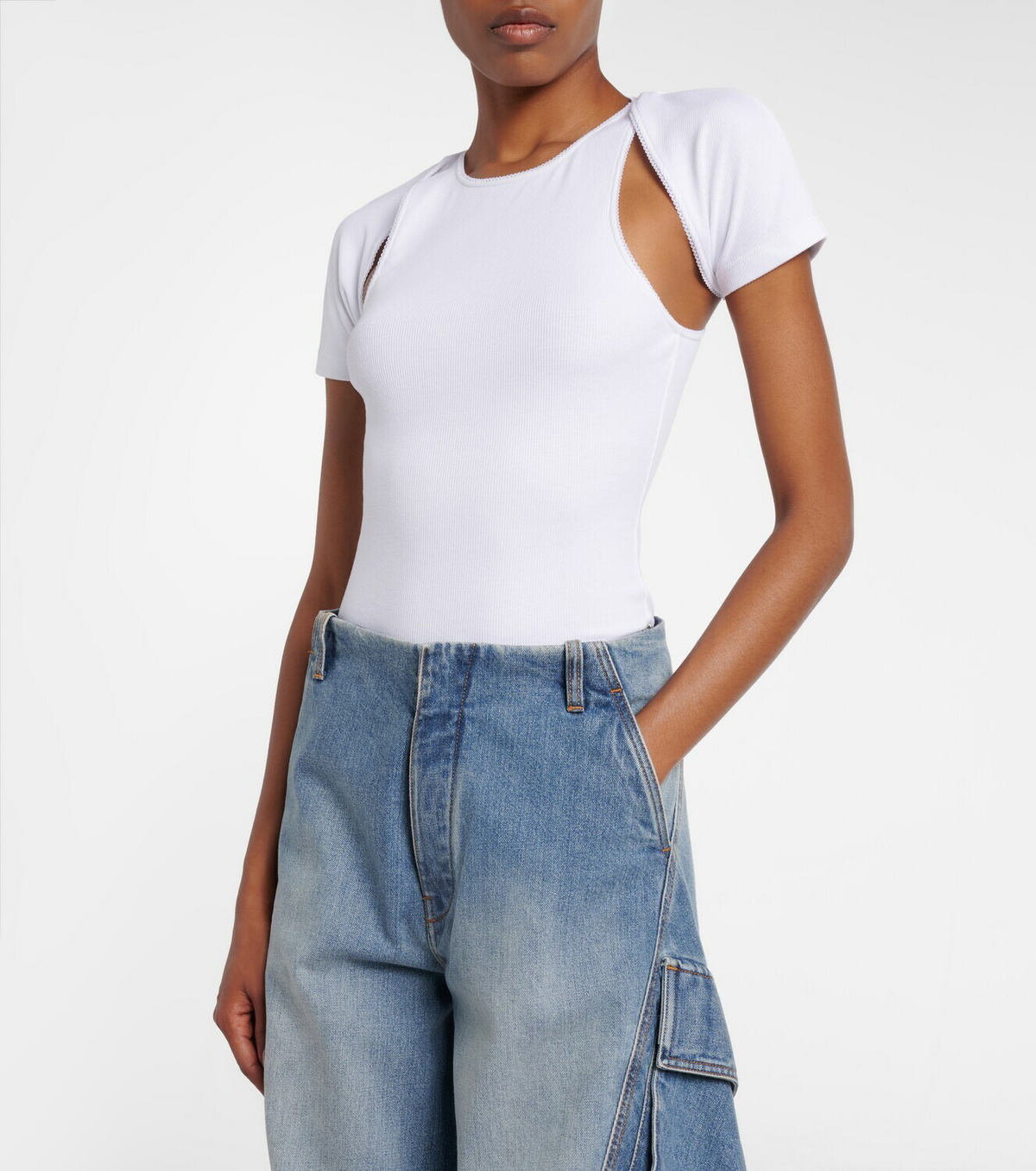 Alaïa Layered ribbed-knit jersey top