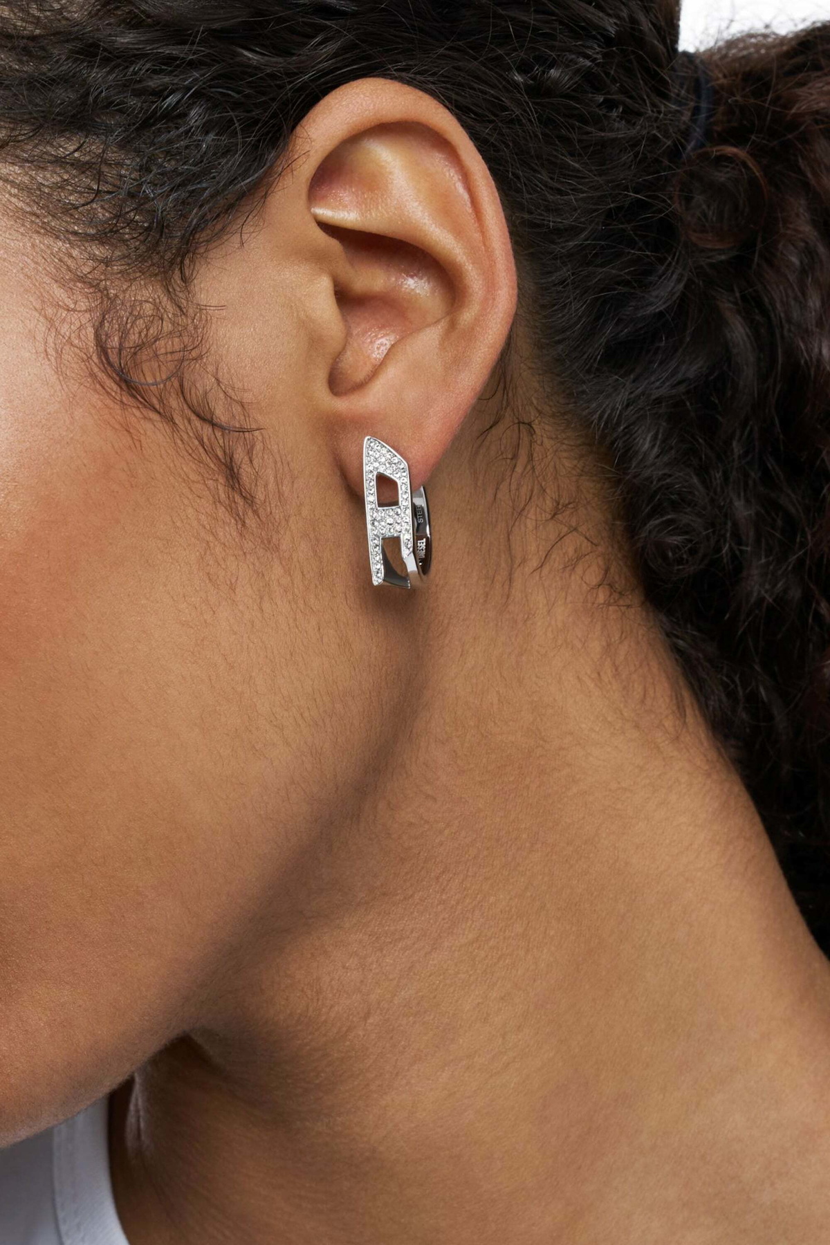 Diesel Stainless steel glitz hoop earring - Earrings - Unisex - Silver