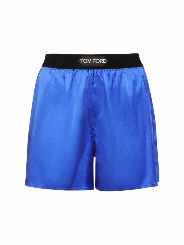 Photo: TOM FORD Logo Silk Satin Mini Shorts