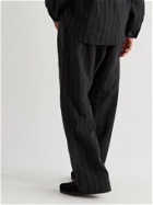 Chamula - Wide-Leg Striped Cotton Drawstring Trousers - Black