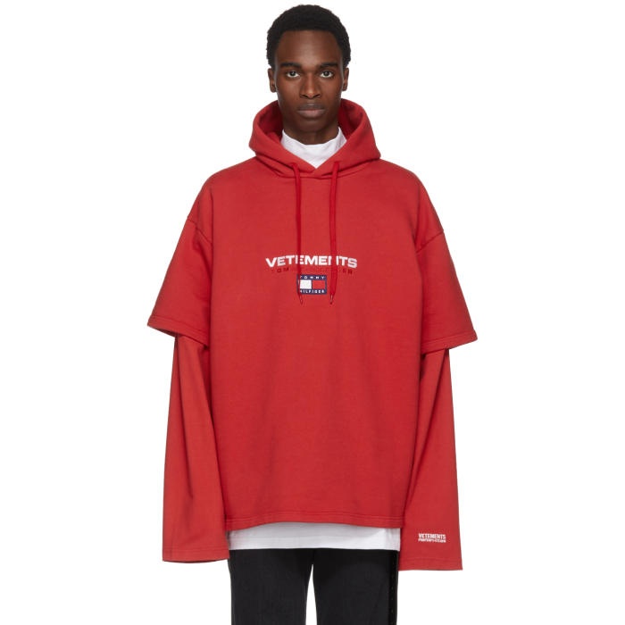 Photo: Vetements Red Tommy Hilfiger Edition Double Sleeve Hoodie