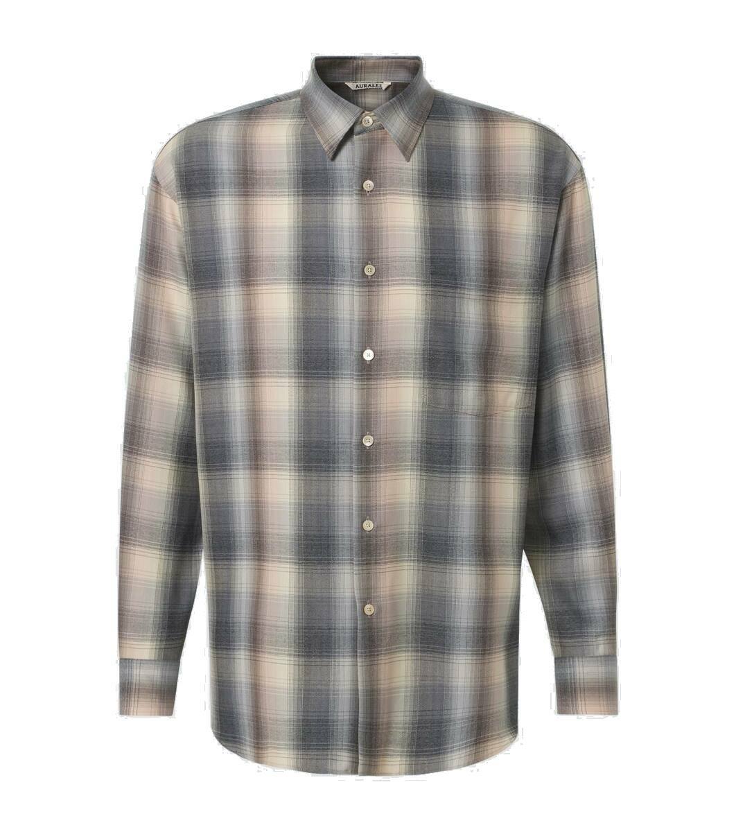 Auralee Airy Wool Check Shirt - Forest Green x Navy main image 1