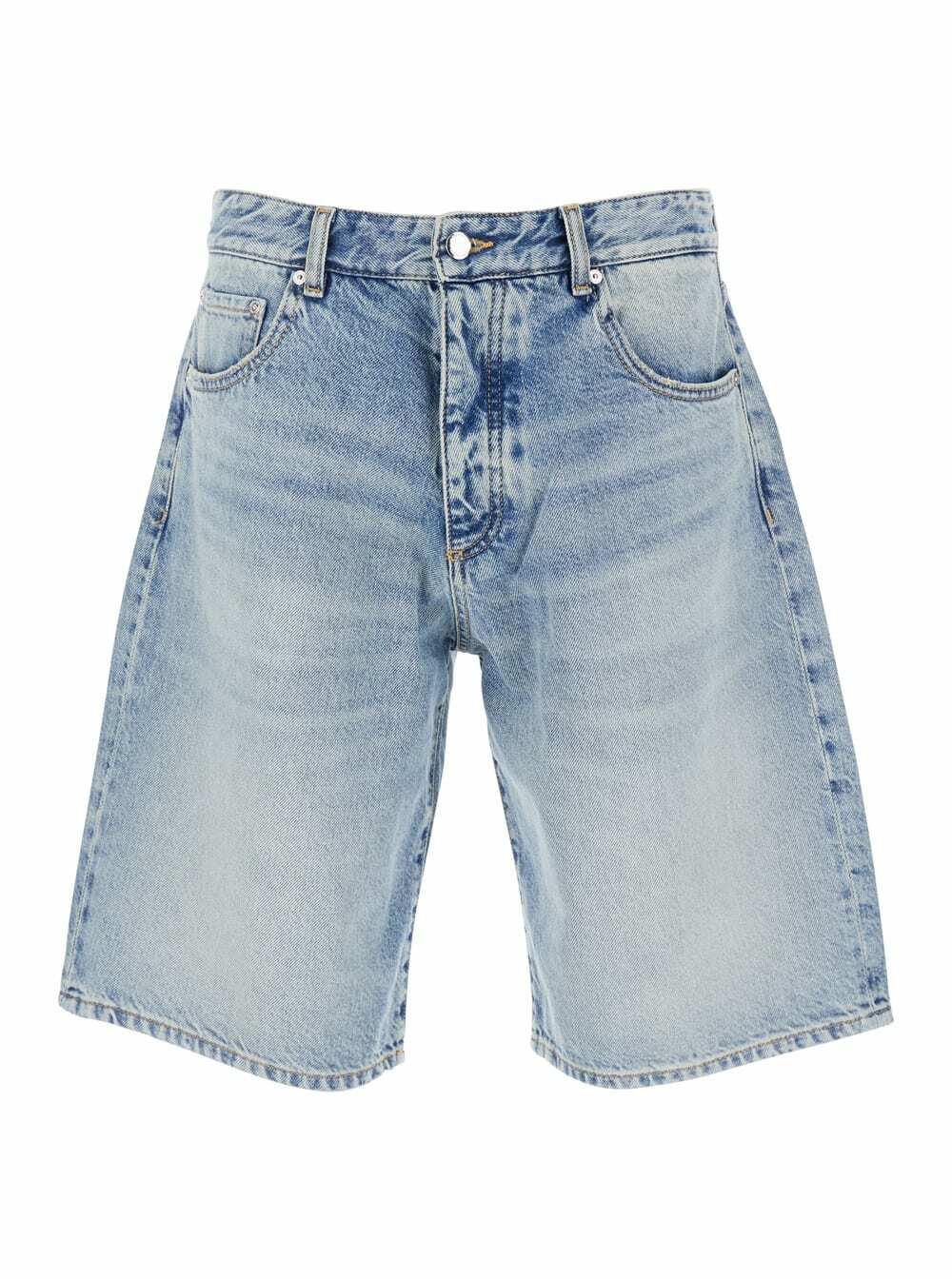 Icon Denim Light Blue Five-pocket Bermuda Shorts With Logo Patch On The Back In Denim Man
