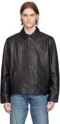 Polo Ralph Lauren Black Embroidered Leather Jacket