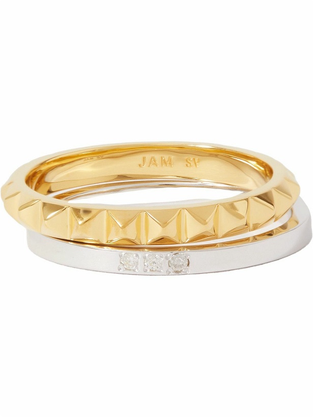 Photo: Jam Homemade - Set of Two Silver and Gold-Plated Diamond Rings - Gold