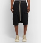 Rick Owens - Pod Poplin-Trimmed Brushed Virgin Wool-Twill Cargo Shorts - Black