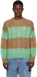 GANNI Brown & Green Striped Sweater